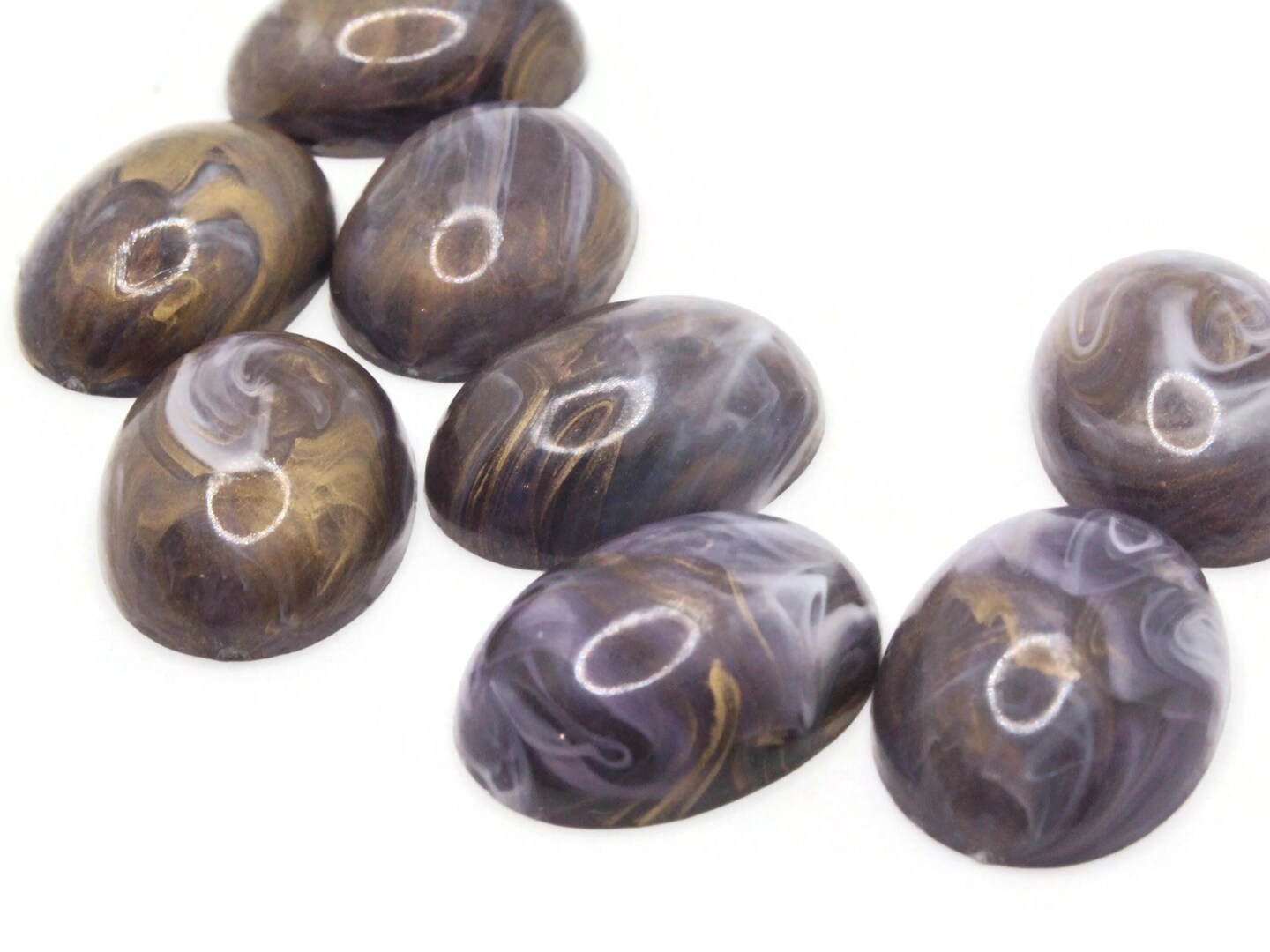 8 25mm x 18mm Purple and Brown Swirling Oval Vintage Lucite Cabochons