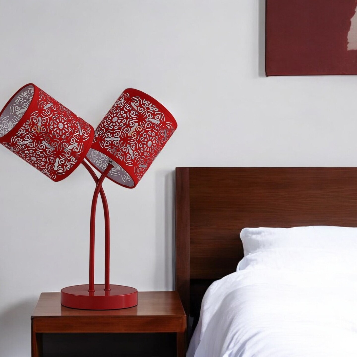 Edge Collections - 17" x 14" - Red - Elegant Two-Light Table Lamp with Abstract Shade - 1 Piece