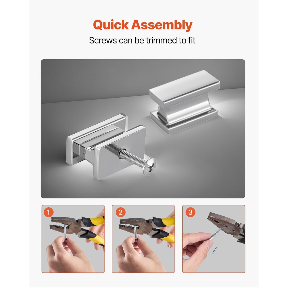 10 Pack Rectangular Chrome Cabinet Knobs Premium Zinc Alloy Modern Drawer and Door Handles with Screws