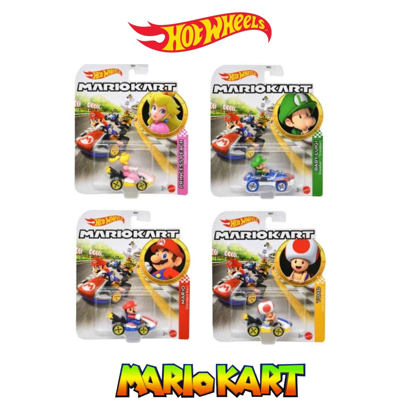 Set of 4 Hot Wheels Mario Kart 1:64 Scale Mystery Random Assortment