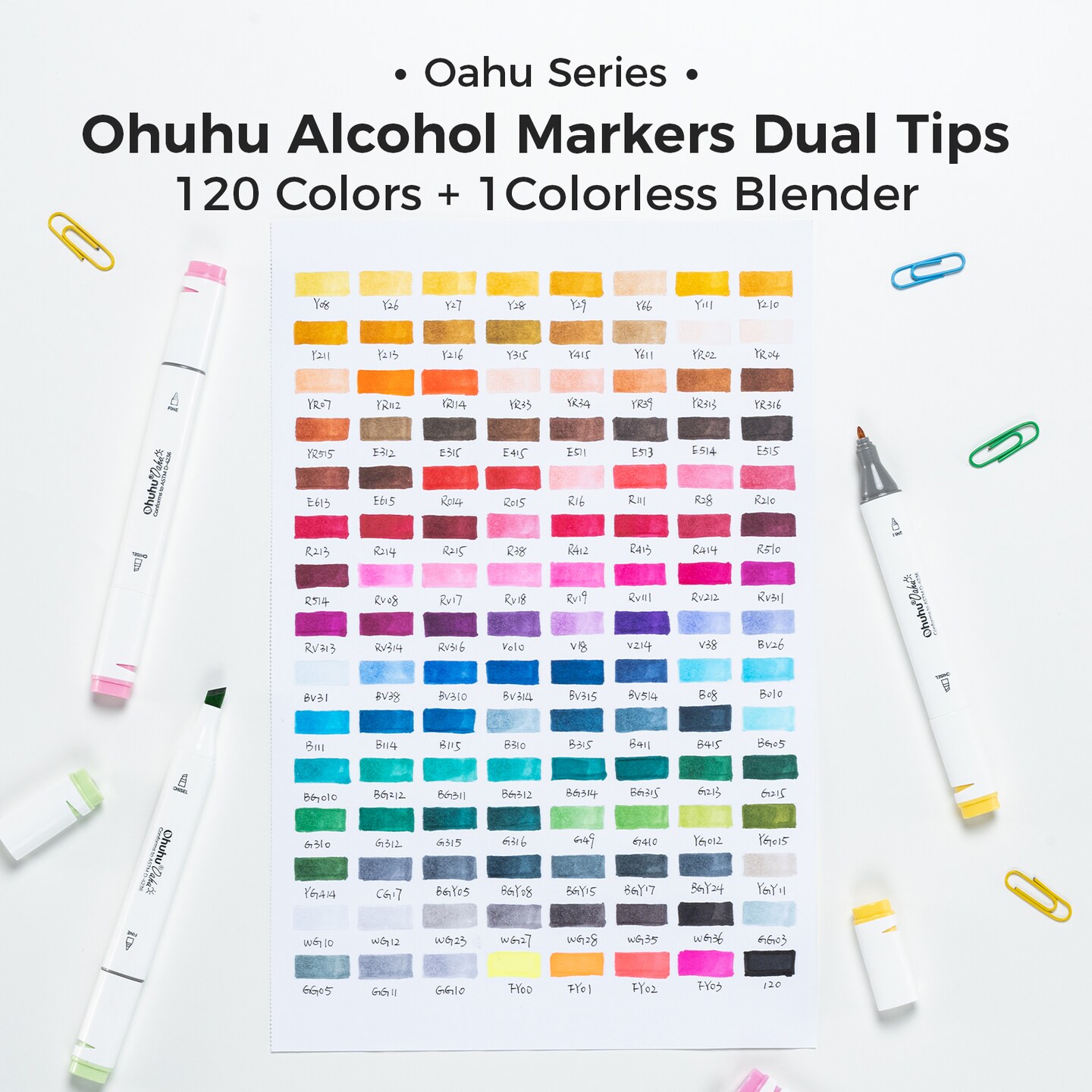 Ohuhu Oahu 120 Colors Alcohol-Based Markers - Dual Tip Chisel
