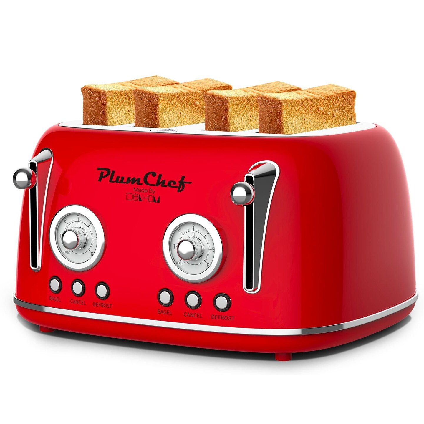 Edge Collections - Red - Retro 4-Slice Toaster with Dual Controls and Smart Features - 1 Piece