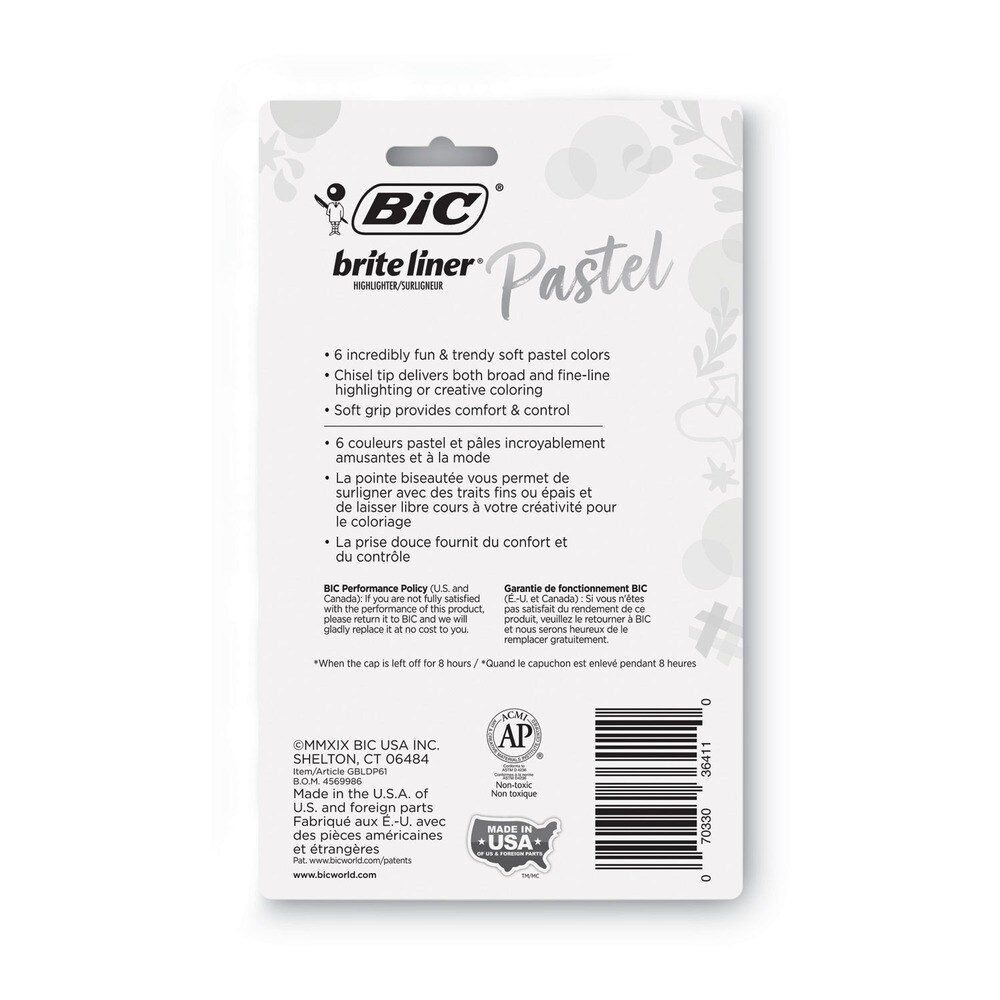 BIC Brite Liner Chisel Tip Grip Pocket Highlighter - Assorted Ink/Barrel Colors (6/Pack)