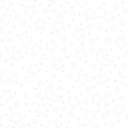 Fabric Studio E Pigment White Stars and Moons Moonlit Dreams by the Quarter Yard 8030-01W