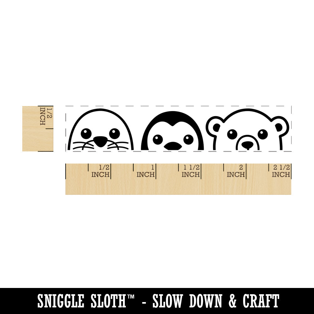 Peeking Arctic Animals Seal Penguin Polar Bear Rectangle Rubber Stamp for Stamping Crafting