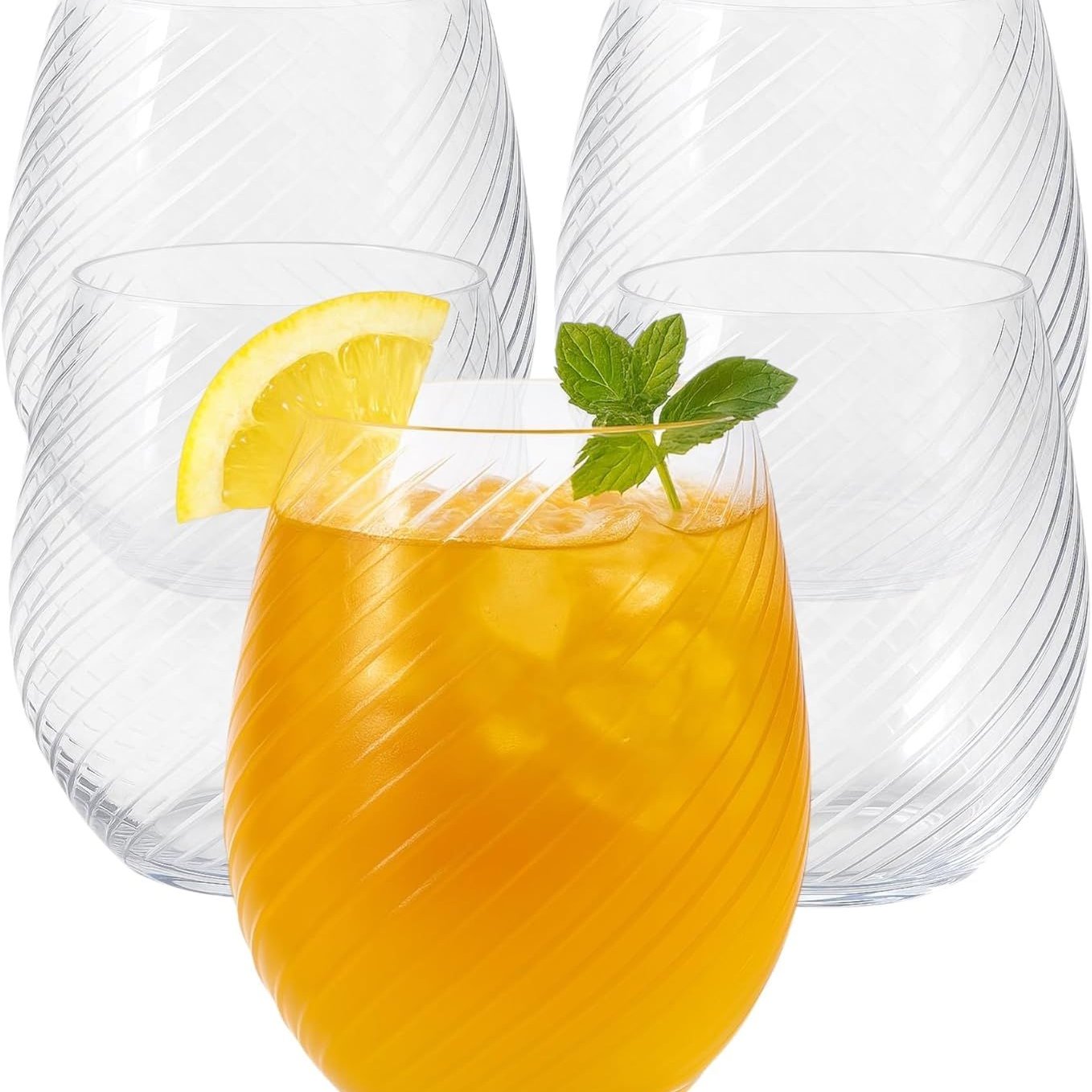 Edge Collections -12 Ounce-Clear-Elegant Unbreakable Stemless Disposable Glasses for Special Occasions-40 pcs