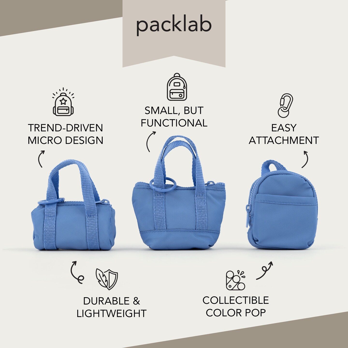 packlab Micro Nano Tote Keychain - Blue Mini Tote Bag Coin Purse for Cards, Lip Balm & Everyday Essentials