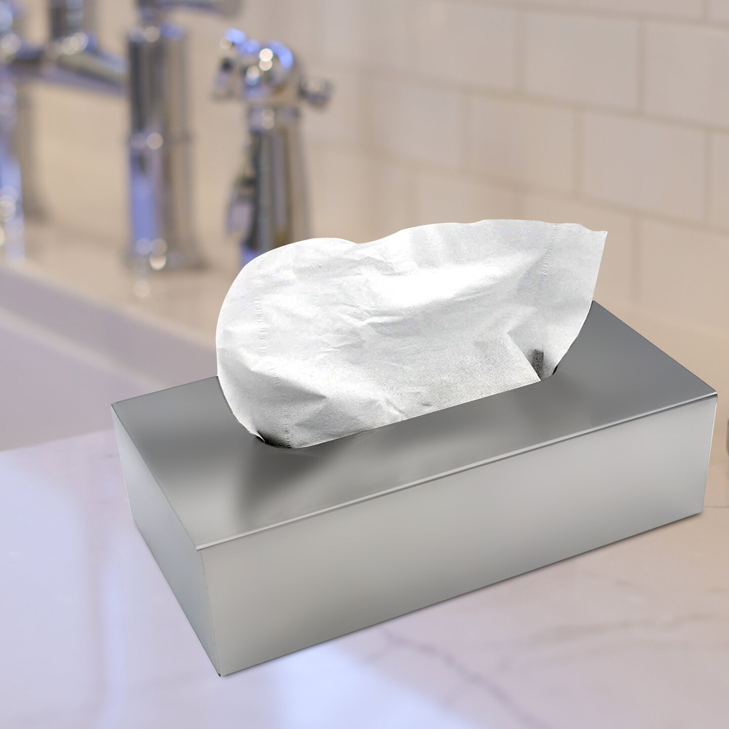 Tissue Box | Stainless Steel Flat Rectangle Tissue Box Cover Holder | Shiny Mirror Finish