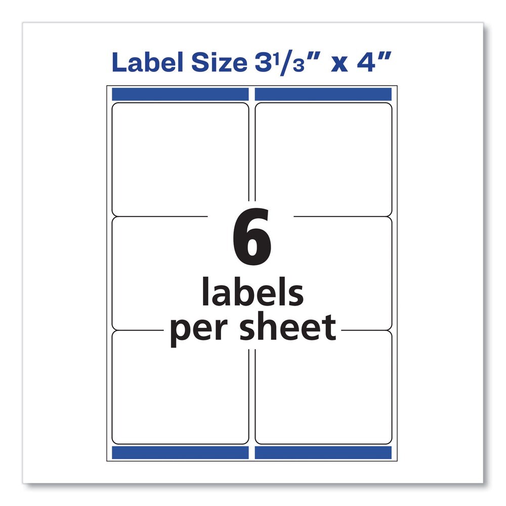Avery 3.33 in. x 4 in. Shipping Labels with TrueBlock Technology for Laser Printers - White (6/Sheet, 100 Sheets/Box)