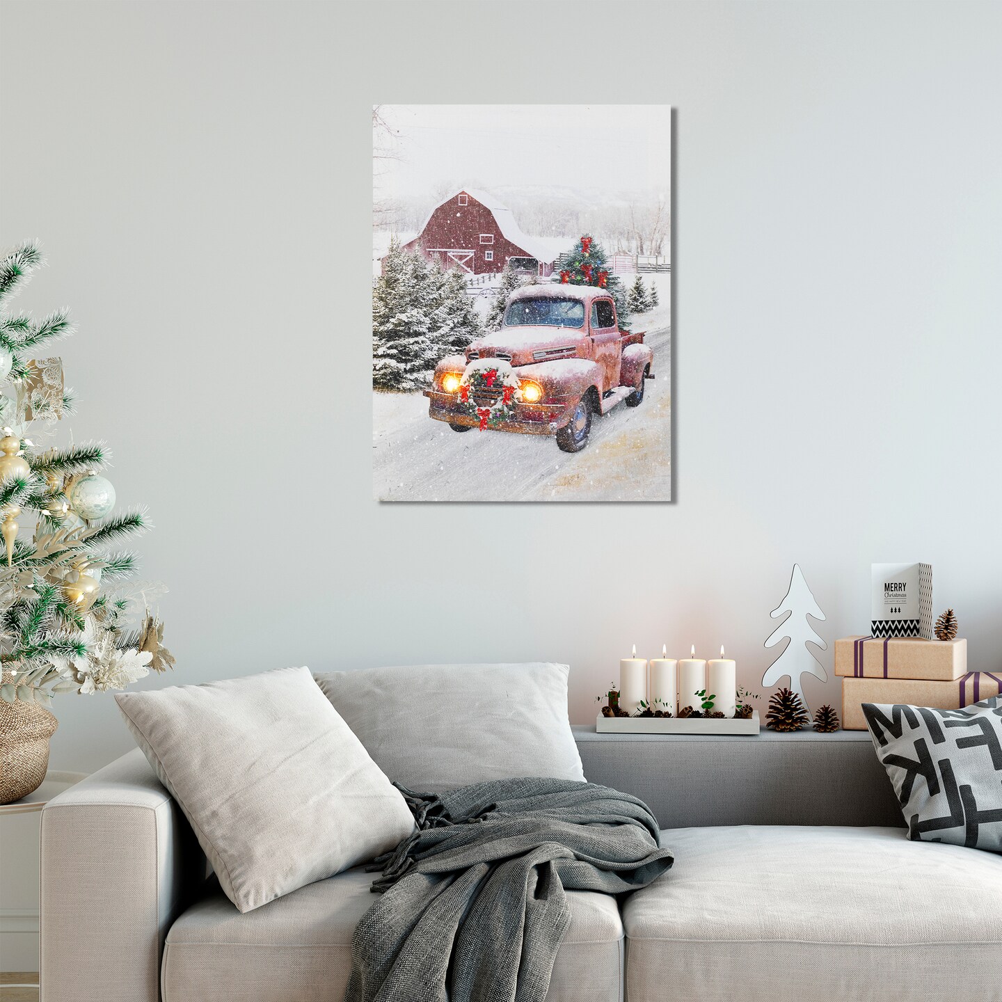 Northlight LED Lighted Fiber Optic Truck with Tree Christmas Canvas Wall Art 15.75" x 11.75"