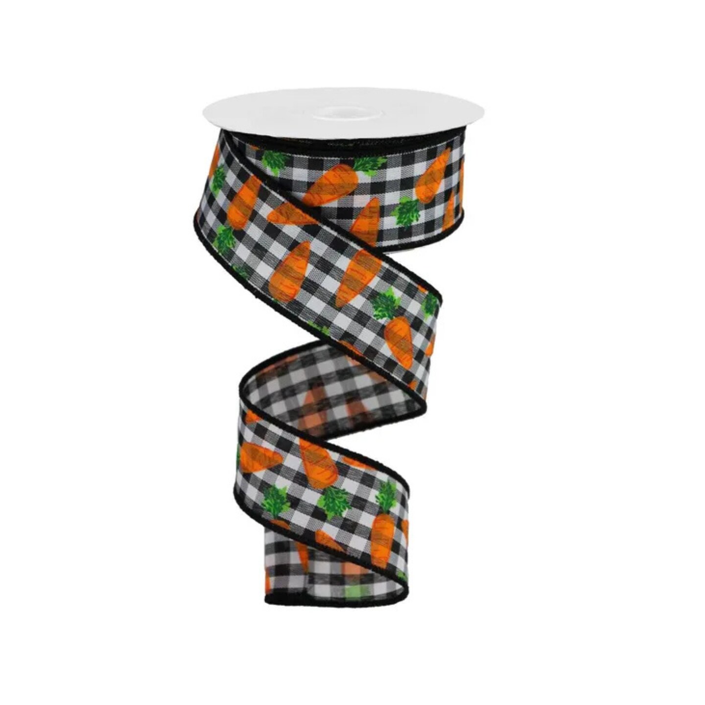 Carrots on Gingham Check Wired Easter Ribbon – 1.5"x10yd-RGA1590X6