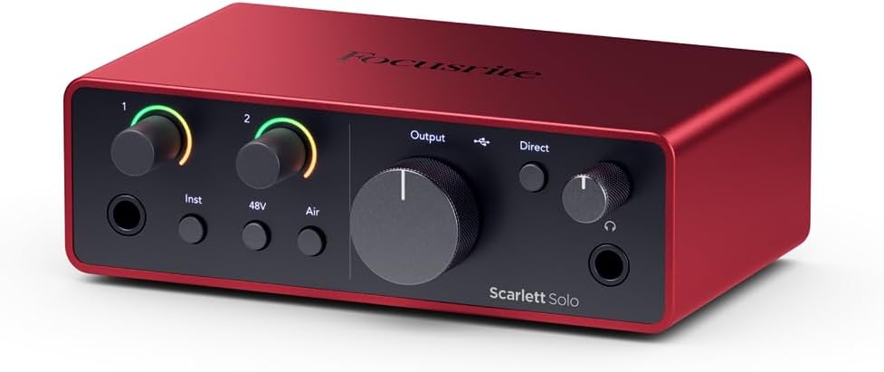Focusrite Scarlett Solo 4th-Gen USB-C Audio Interface Studio Bundle – Mic, Headphones & Software Kit