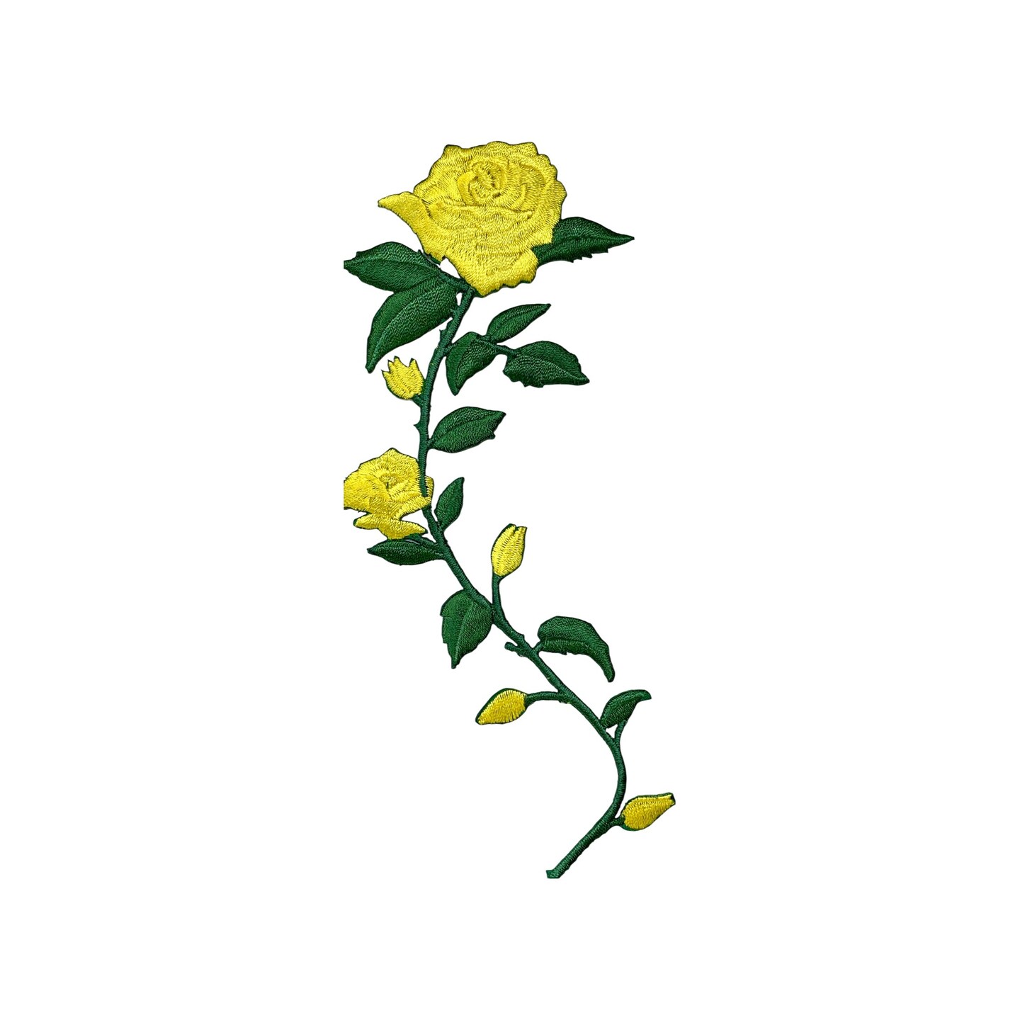 Yellow Roses Curved Stem Facing Left, Flowers, Embroidered, Iron on Patch