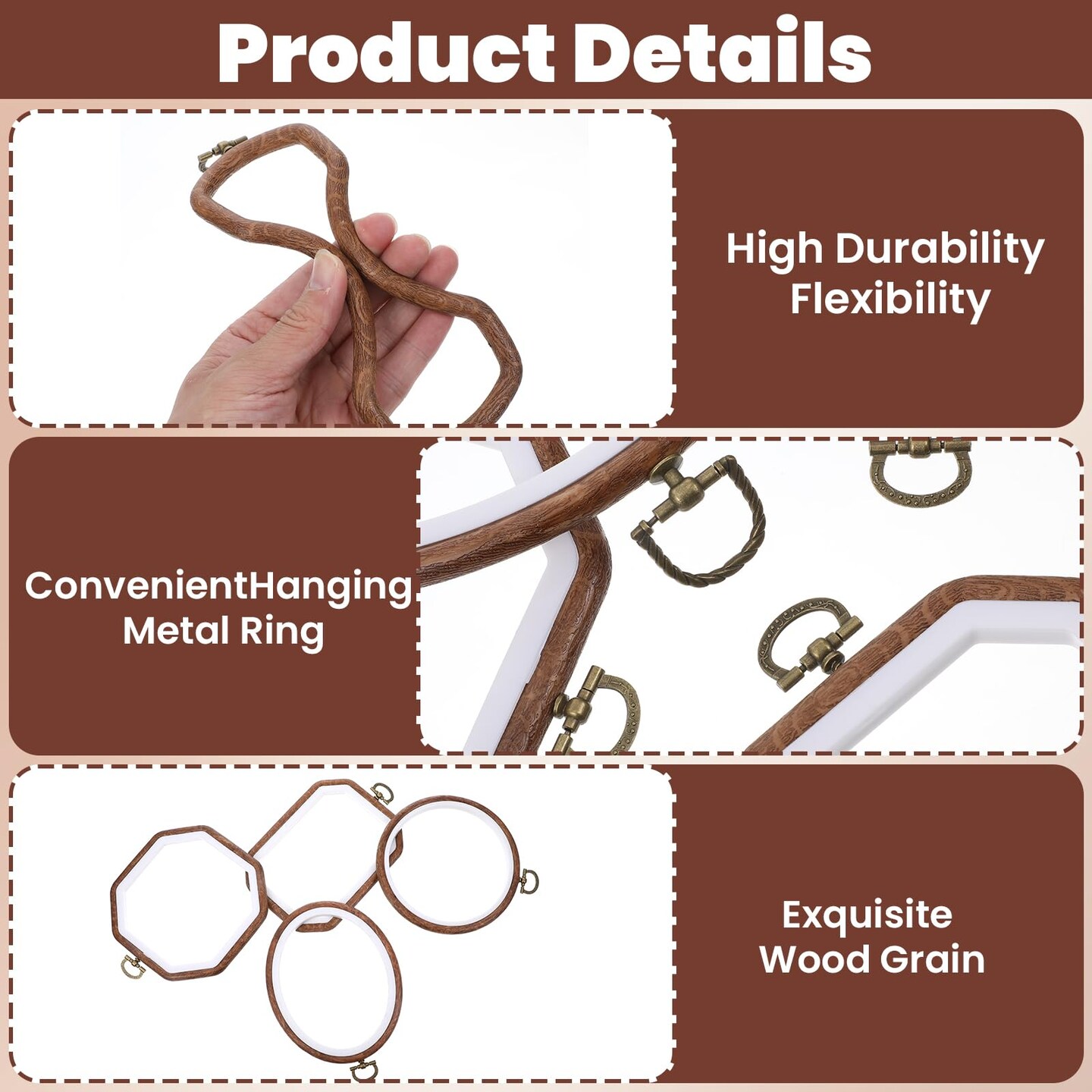 10 Pcs Large Embroidery Hoop Frame, Decorative Imitated Wood Embroidery Hoops, Circle Oval Octagonal Cross Stitch Hoop, Display Frame for Art Craft DIY Sewing Hanging Ornaments Decor