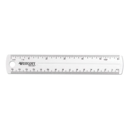 Westcott 6 in. Long Standard/Metric Transparent Shatter-Resistant Plastic Ruler - Clear