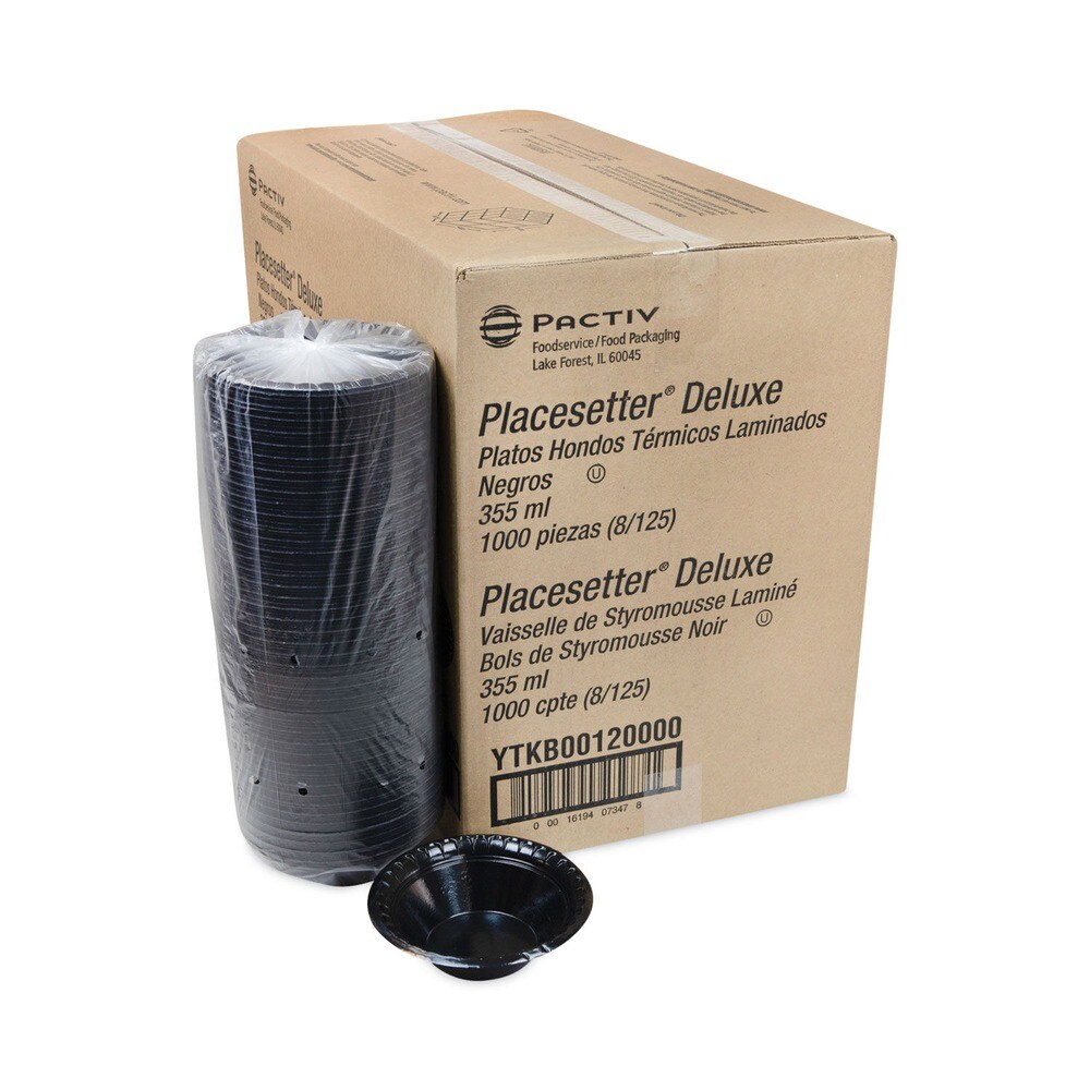 Pactiv Corp. Placesetter Deluxe 6 in. dia 12 oz Laminated Foam Dinnerware, Bowl - Black (1,000/Carton)