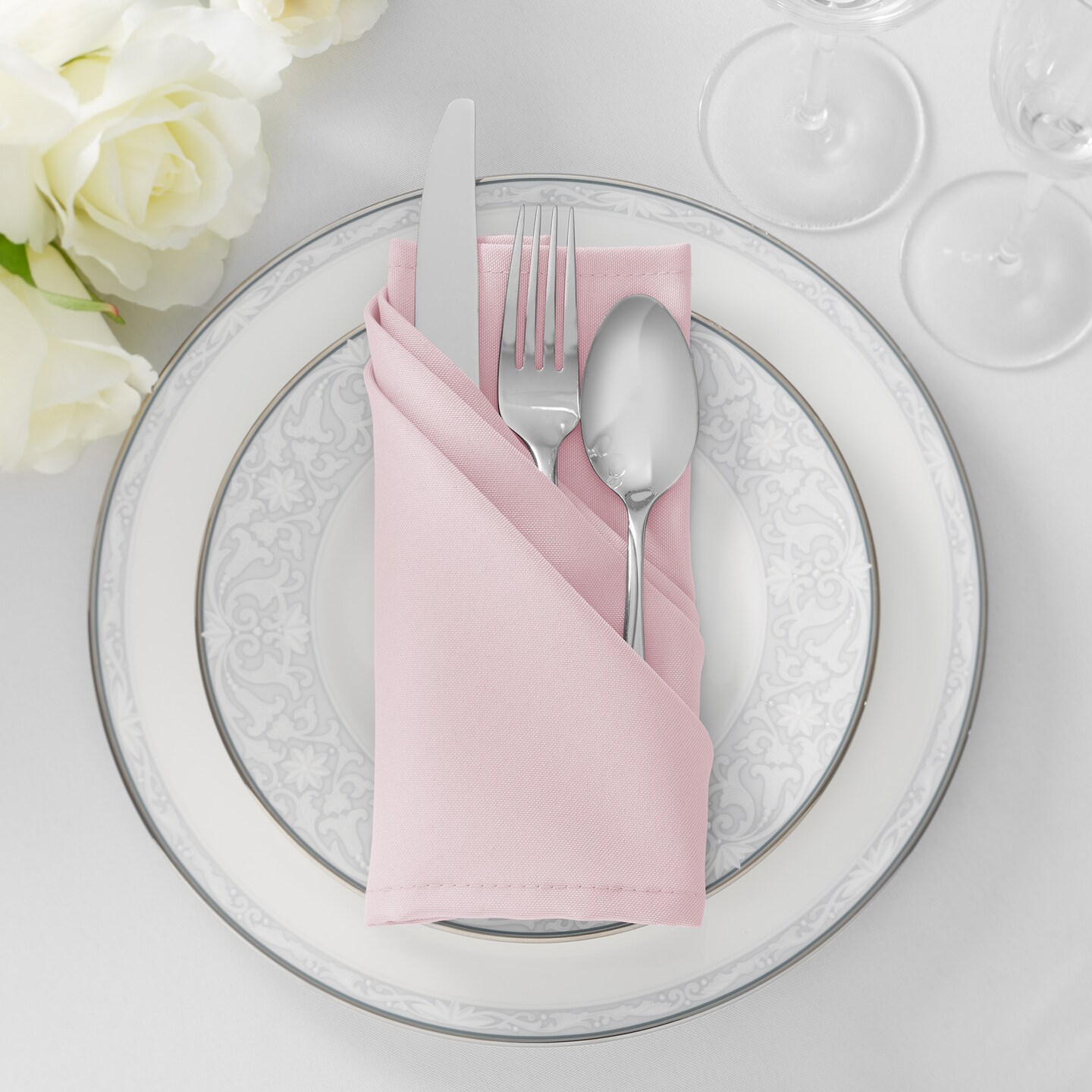 Lann's Linens Set of 12 Cloth Dinner Napkins, 17-inch Polyester Napkins, Washable and Reusable Fabric for Weddings, Hotels, Restaurants