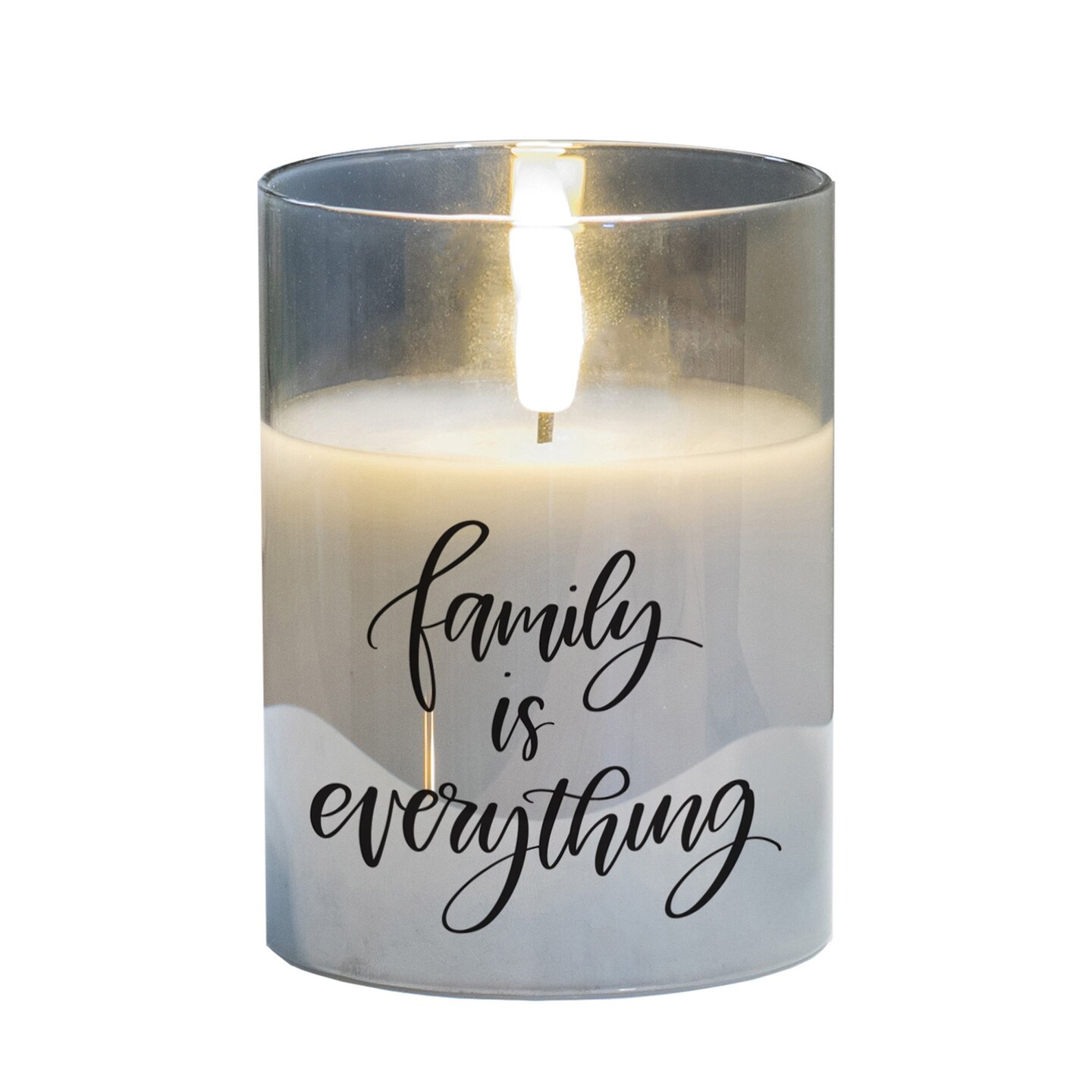Edge Collections - 4" x 3" - Gray - Flameless LED Candle with Family Is Everything Quote - 1 Piece