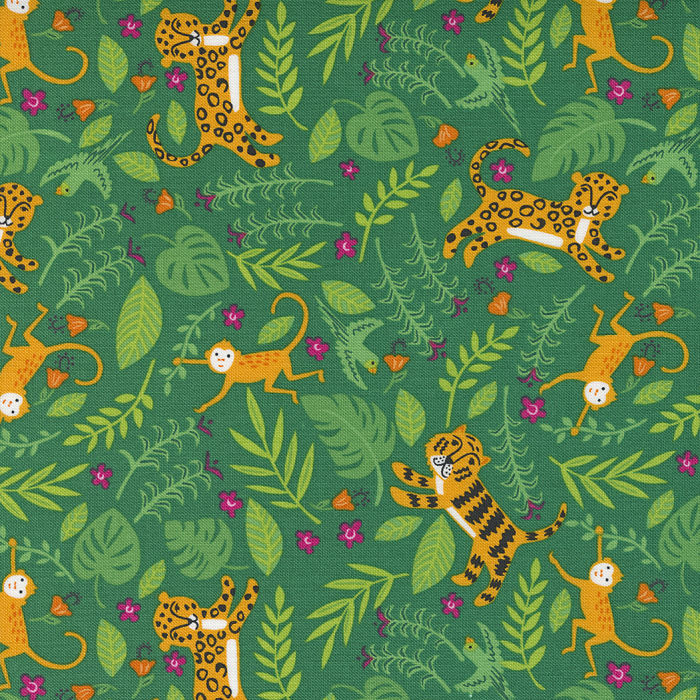 Fabric Moda Green Tigers and Monkeys Jungle Paradise by the Quarter Yard 20783-21
