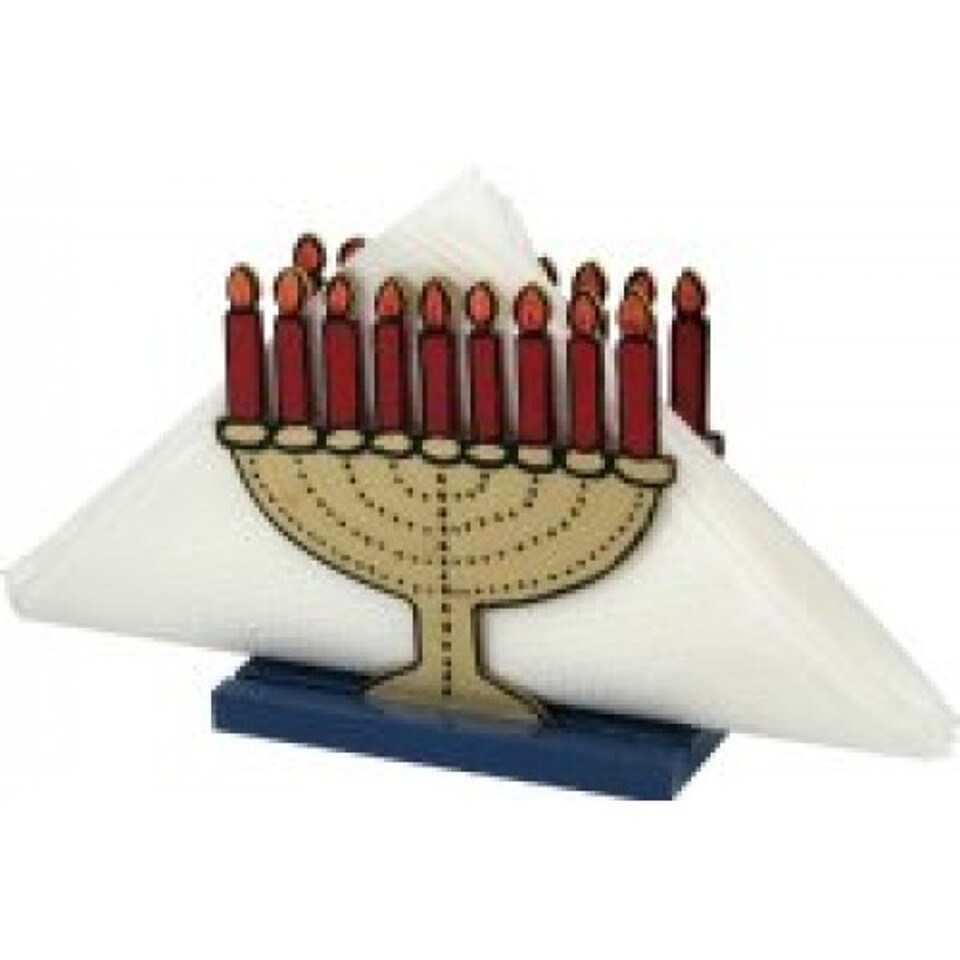 Wooden Menorah Napkin Holder – Hanukkah Table Decor & Judaica Holiday Accessory, 4" x 4"