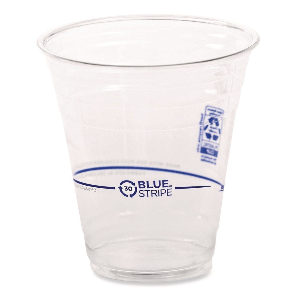 Eco-Products BlueStripe 12 oz. Plastic 25 Percent Recycled Content Cold Cups - Clear/Blue (20/Carton)