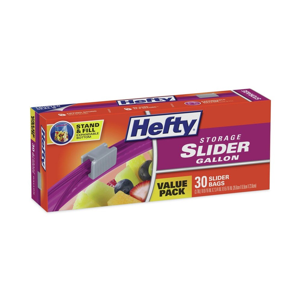 Hefty 10.56 in. x 11 in. Gallon Slider Stand and Fill Food Storage Bags - Clear (30/Box)