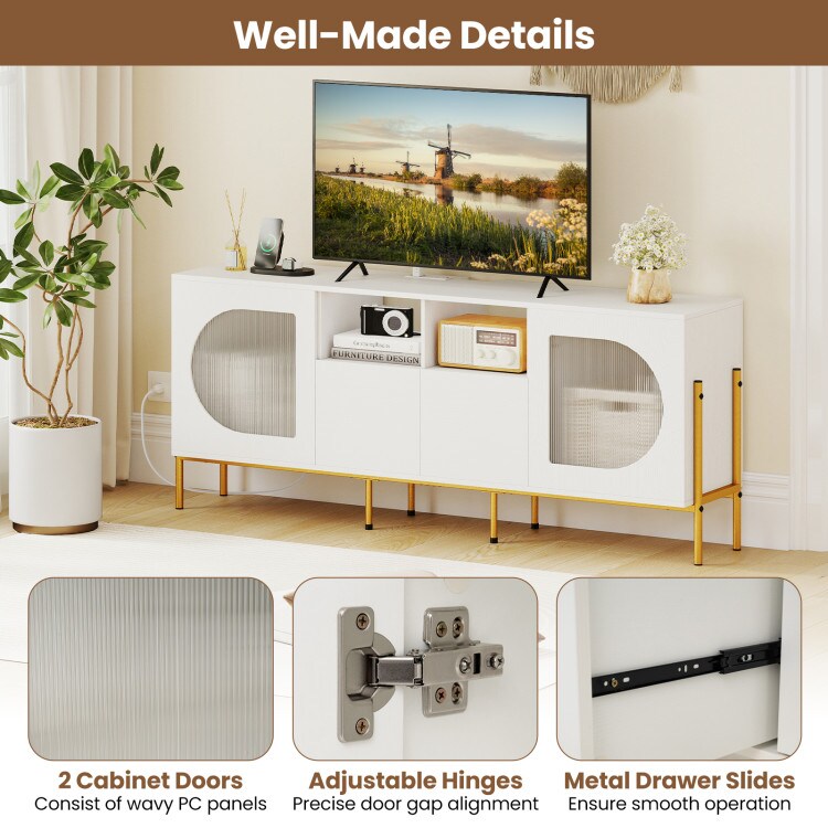 TV Stand for 70 Inch TV with Power Outlets Drawers and Open Shelves