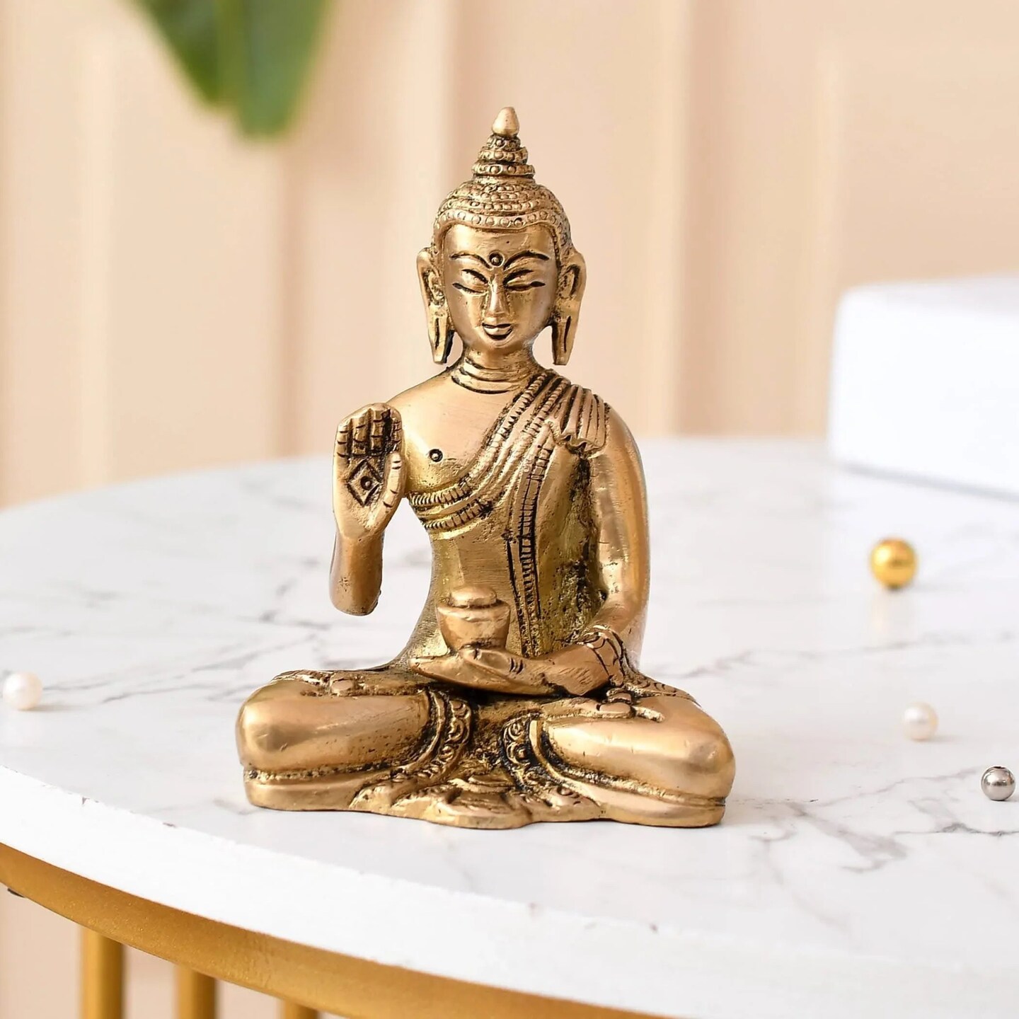 Buddha Statue 4 Inch Brass Buddha Idol Sculpture for Home Living Room Zen Decor - Perfect Gift for Spiritual Meditation Shrine