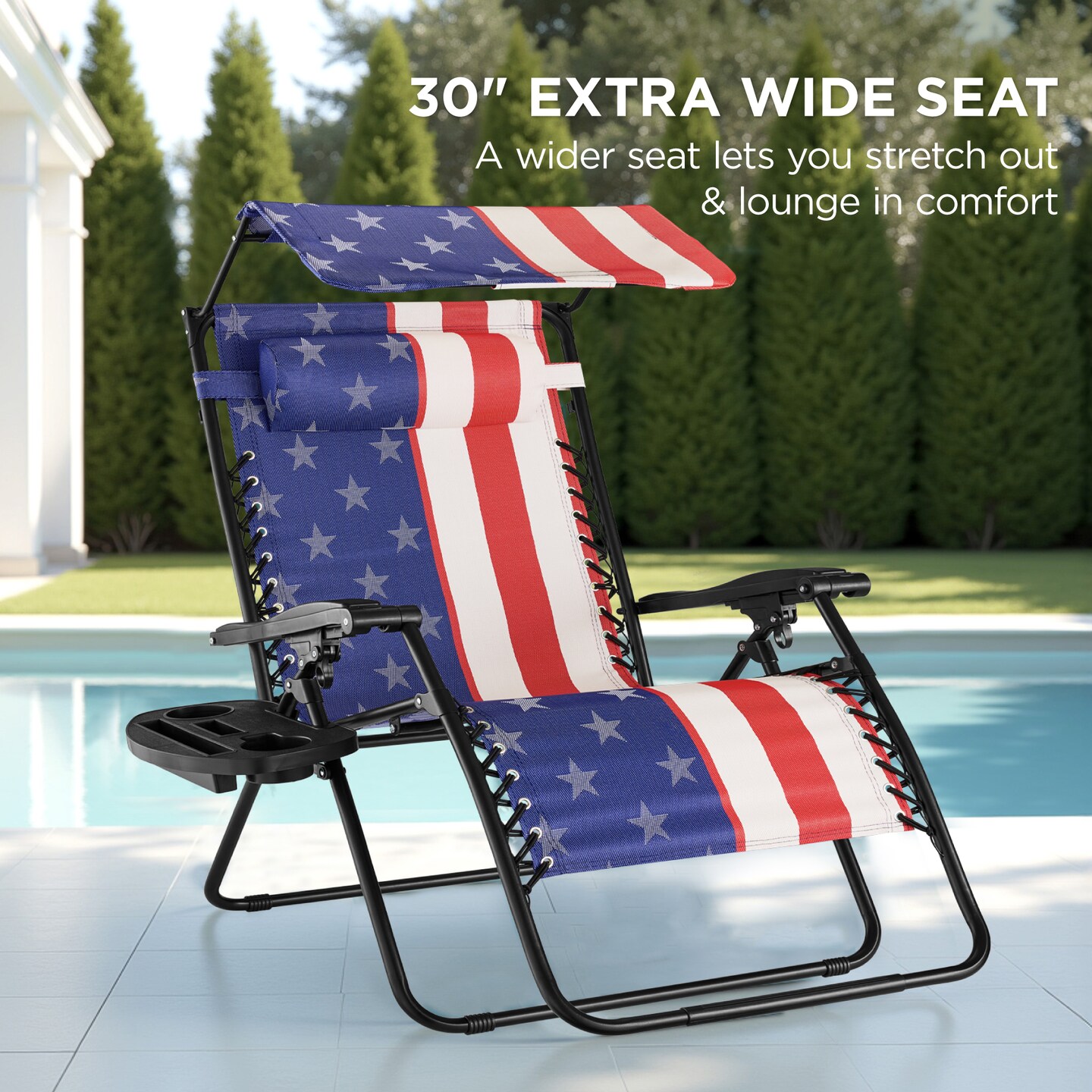 Best Choice Products 30” Extra Wide Folding Zero Gravity Patio Lounge Chair w/Adjustable Canopy Shade