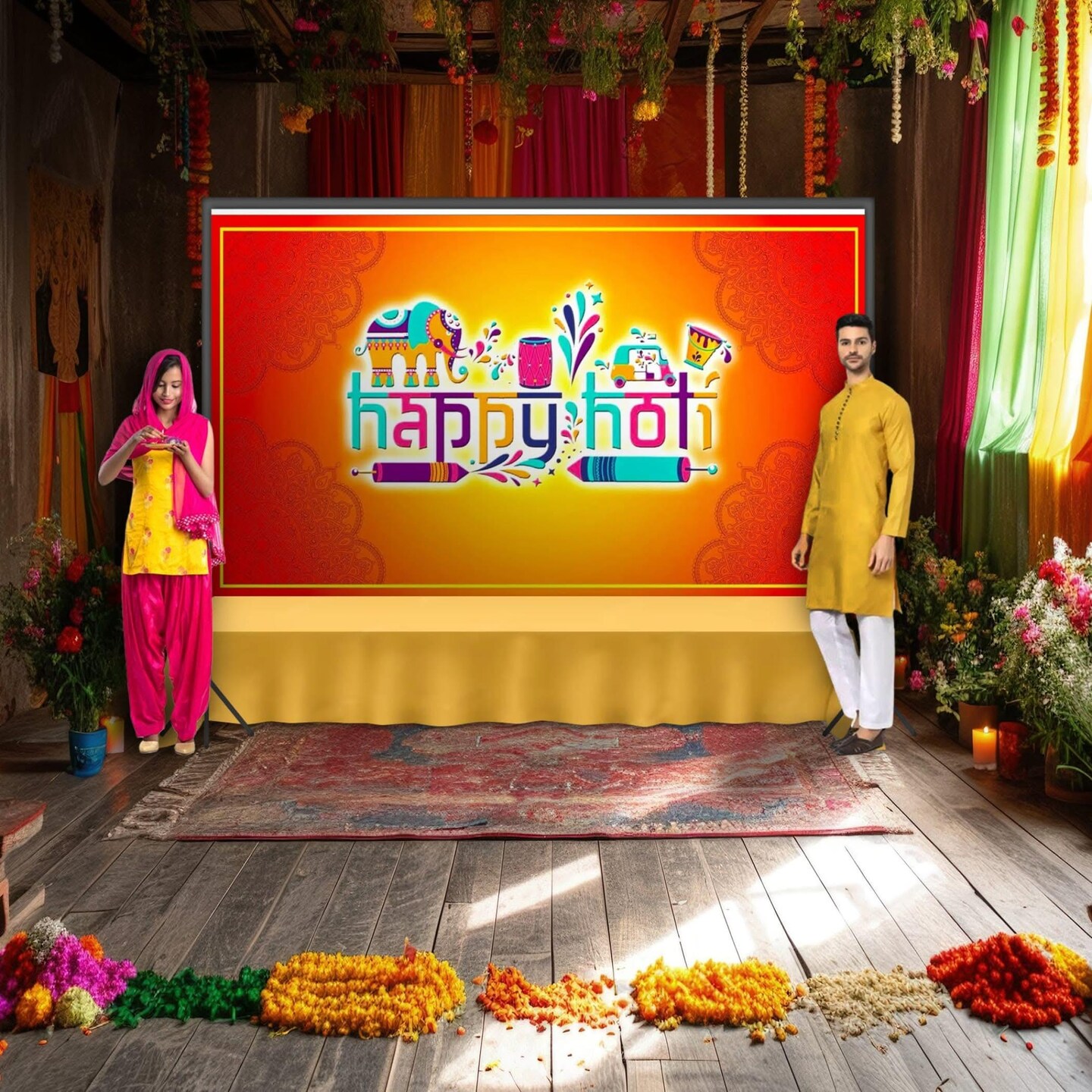 5x8 Ft Happy Holi Backdrop Cloth Banner Indian Hindu Indoor Outdoor Photography Home Wall Hanging Background Decoration Colorful Holi Party Supplies Decorations Backdrop