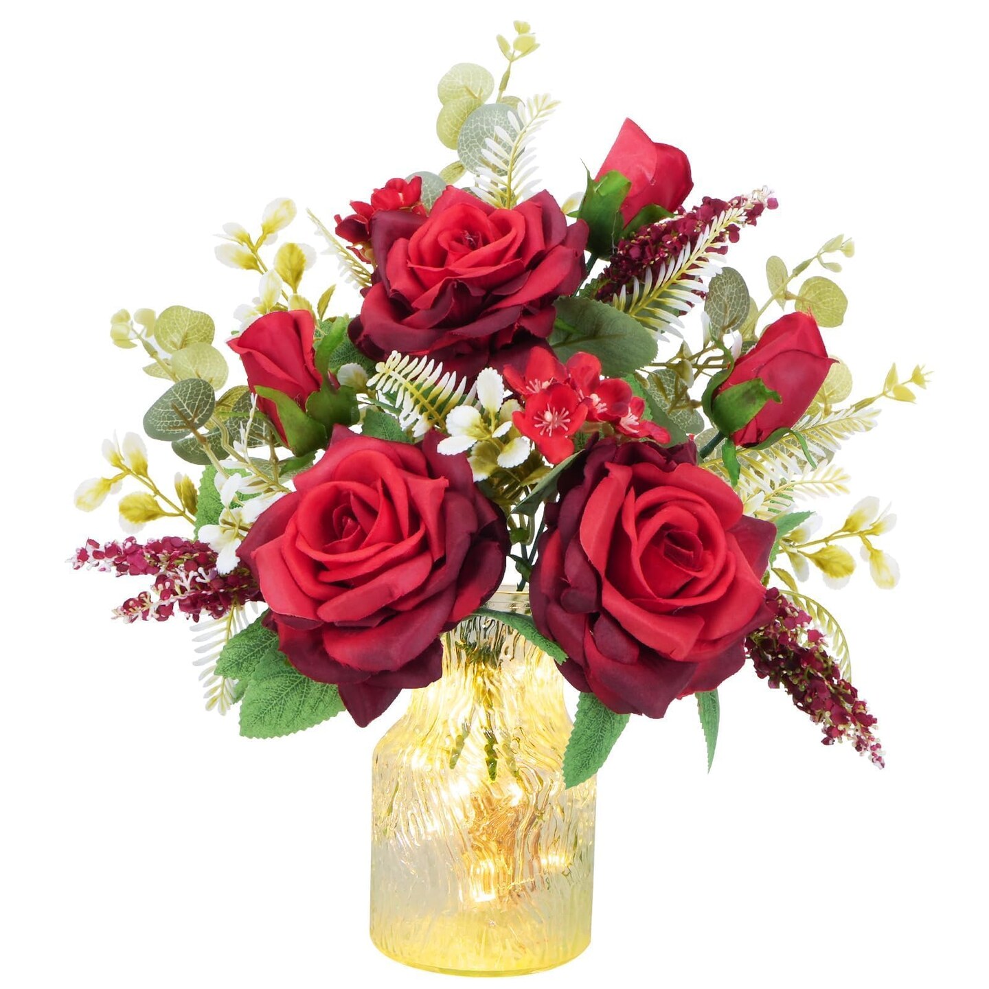 Valentine Centerpieces for Tables Valentines Day Flowers in Vase Red Artificial Roses with Light Valentine's Day Decorations for Wedding Party Kitchen Dining Room Home Decor