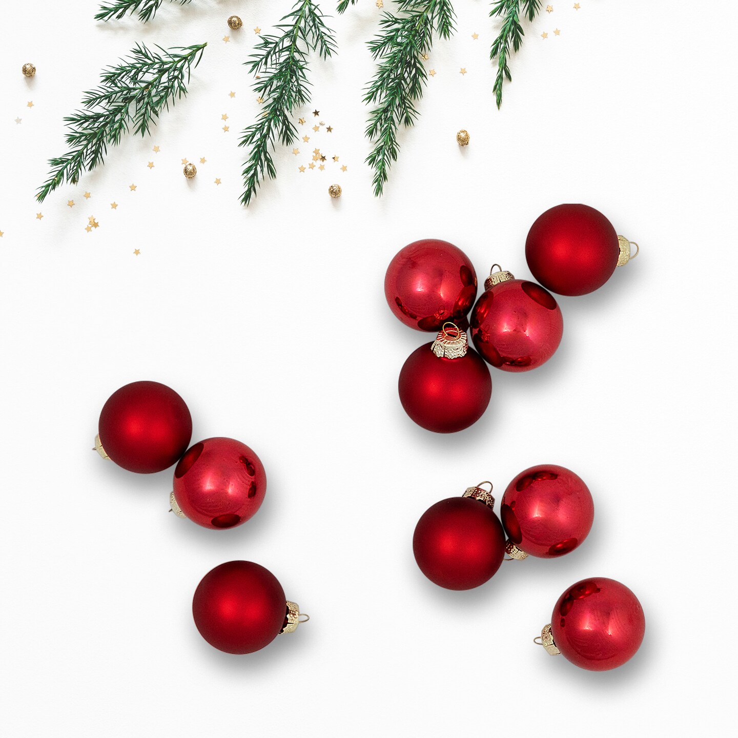 Northlight 2-Finish Christmas Glass Ball Ornaments - 1.5" (40mm) - Red - 10ct