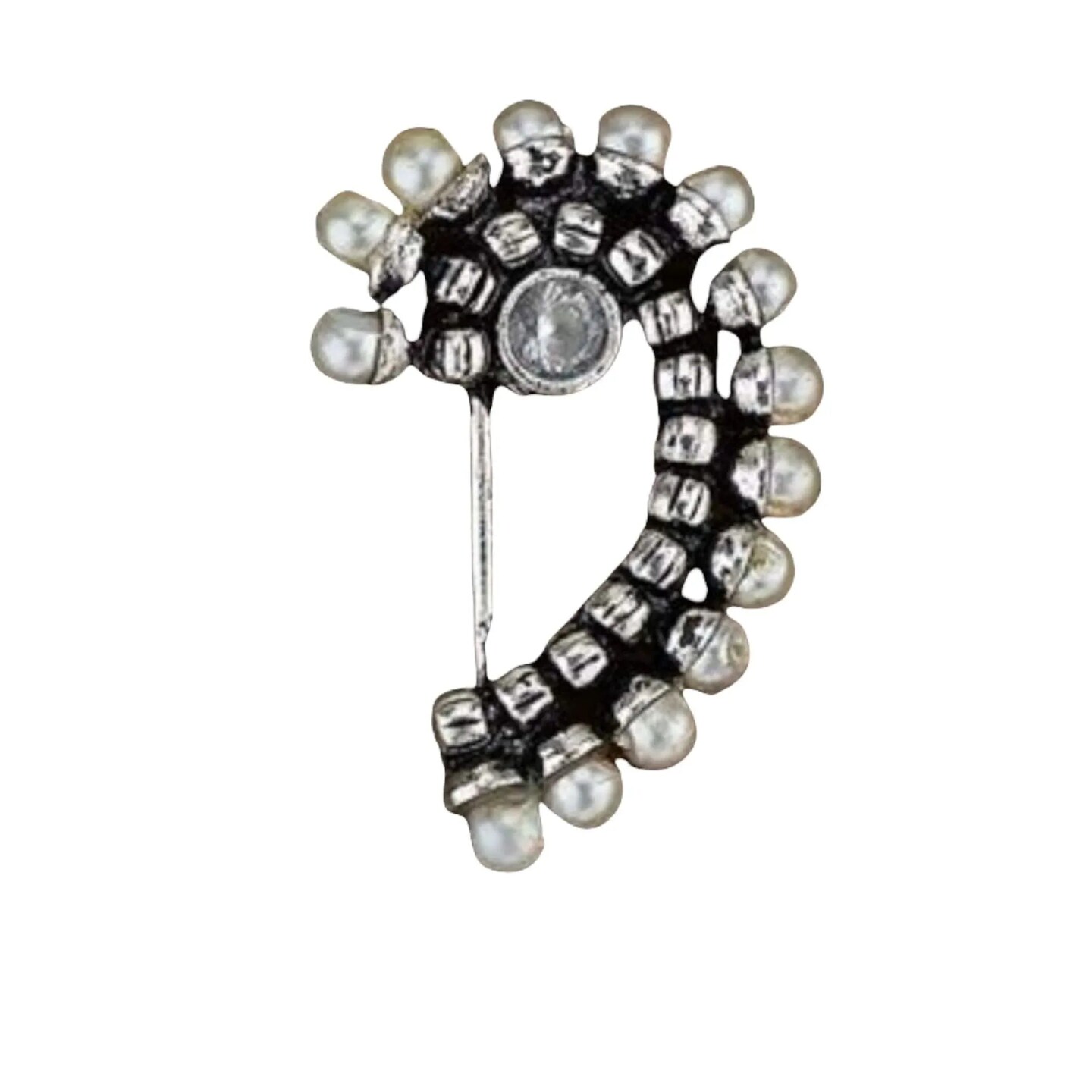 Indian Marathi Nath for Women Oxidized Pearl Marathi Nose Ring Clip-On Marathi Bridal Nathani Bollywood Style Faux Pearl Non-Piercing Jewelry for Women Gift For Her - Indian Jewelry Nose Ring
