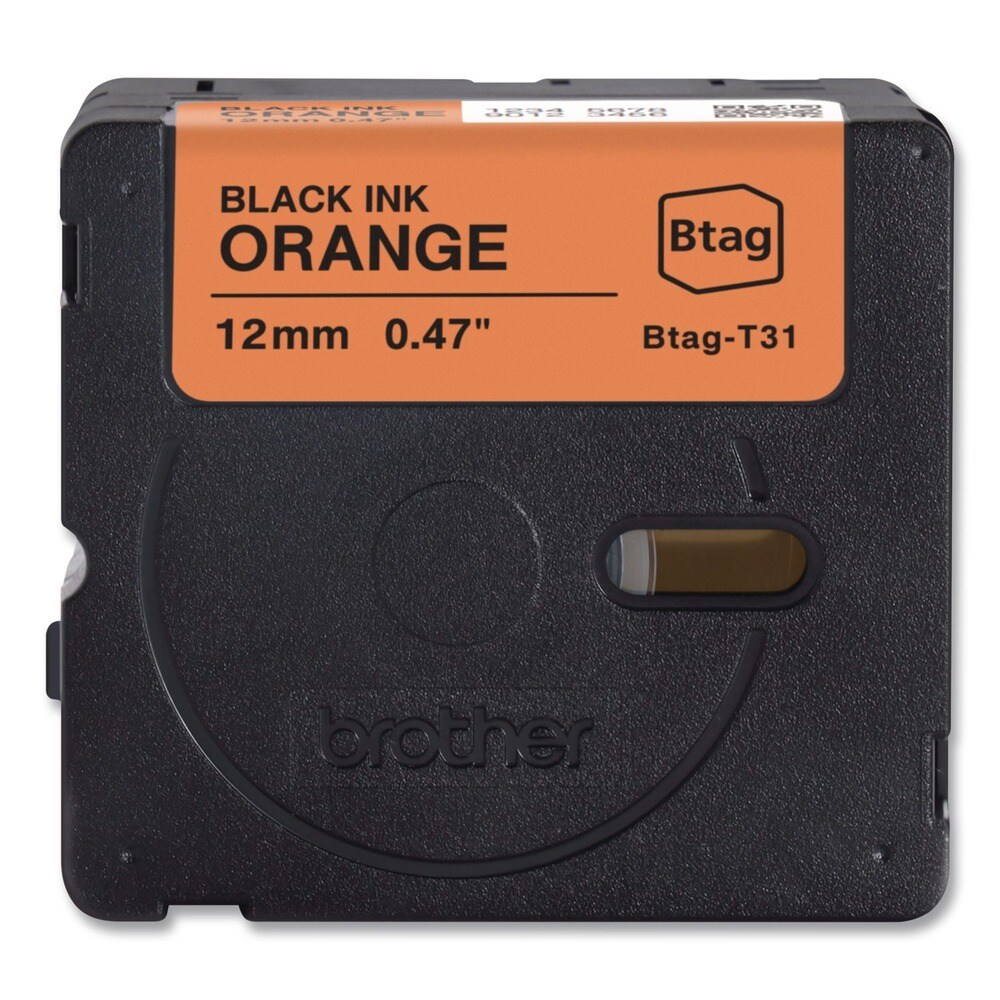Brother P-Touch 0.47 in. x 13.1 ft. Genuine P-Touch BTAG Label Tapes - Black on Orange