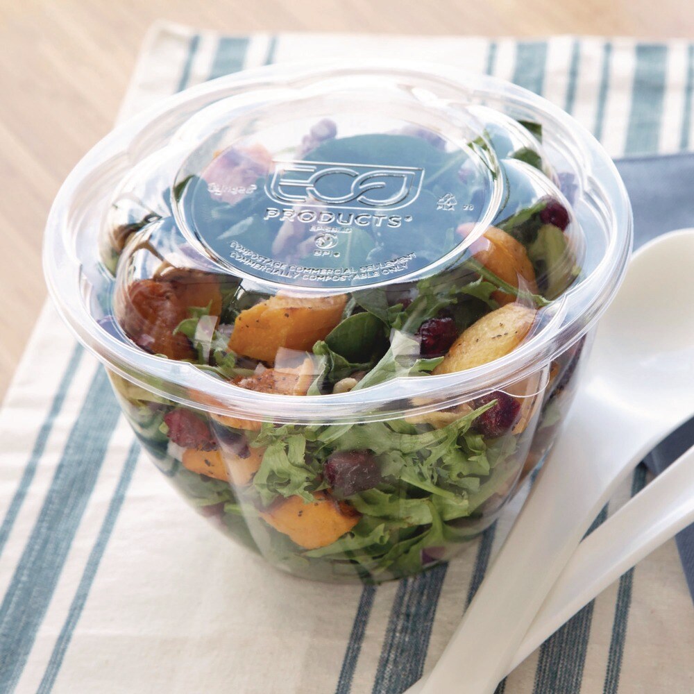 Eco-Products 48 oz. 6.69 in. Diameter x 4.38 in. Height Plastic Salad Bowls - Clear (300/Carton)
