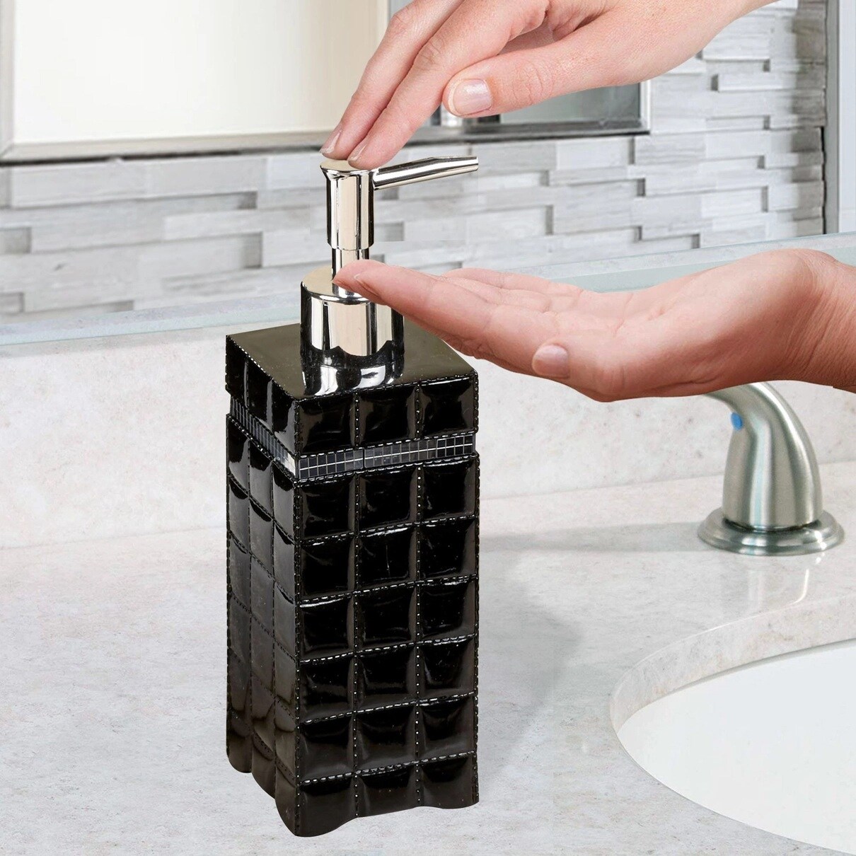 Liquid Soap Dispenser Pump Bottle | Bathroom & Kitchen | Holds Soap, Lotion & Sanitizer | Black Resin