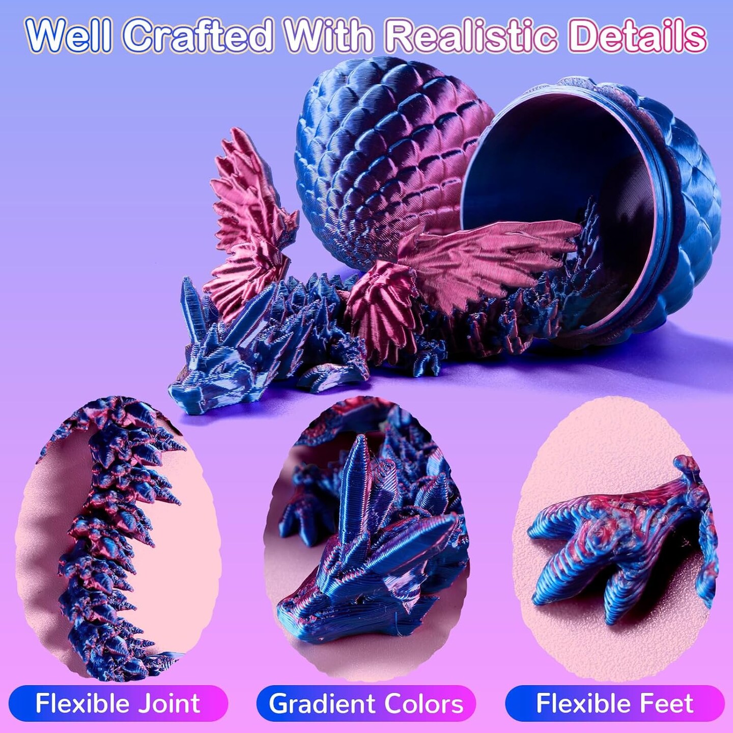 JMMICO 8PCS 3D Printed Dragon Eggs with Dragon Inside,Mini Fidget Dragon with Wings, Articulated Crystal Animals Toy for Gift,Easter Basket Stuffers,Fantasy Desktop Decor