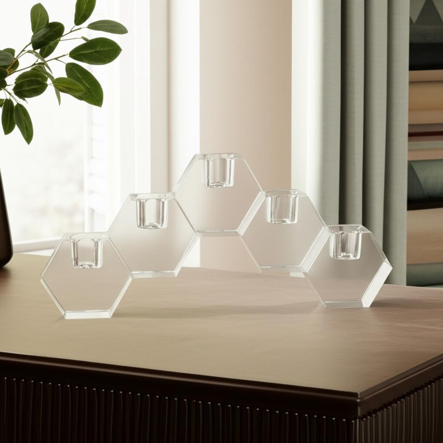 Edge Collections - 4.75" x 10.75" - Clear - Modern Crystal Candelabra for Taper Candles - 1 Piece