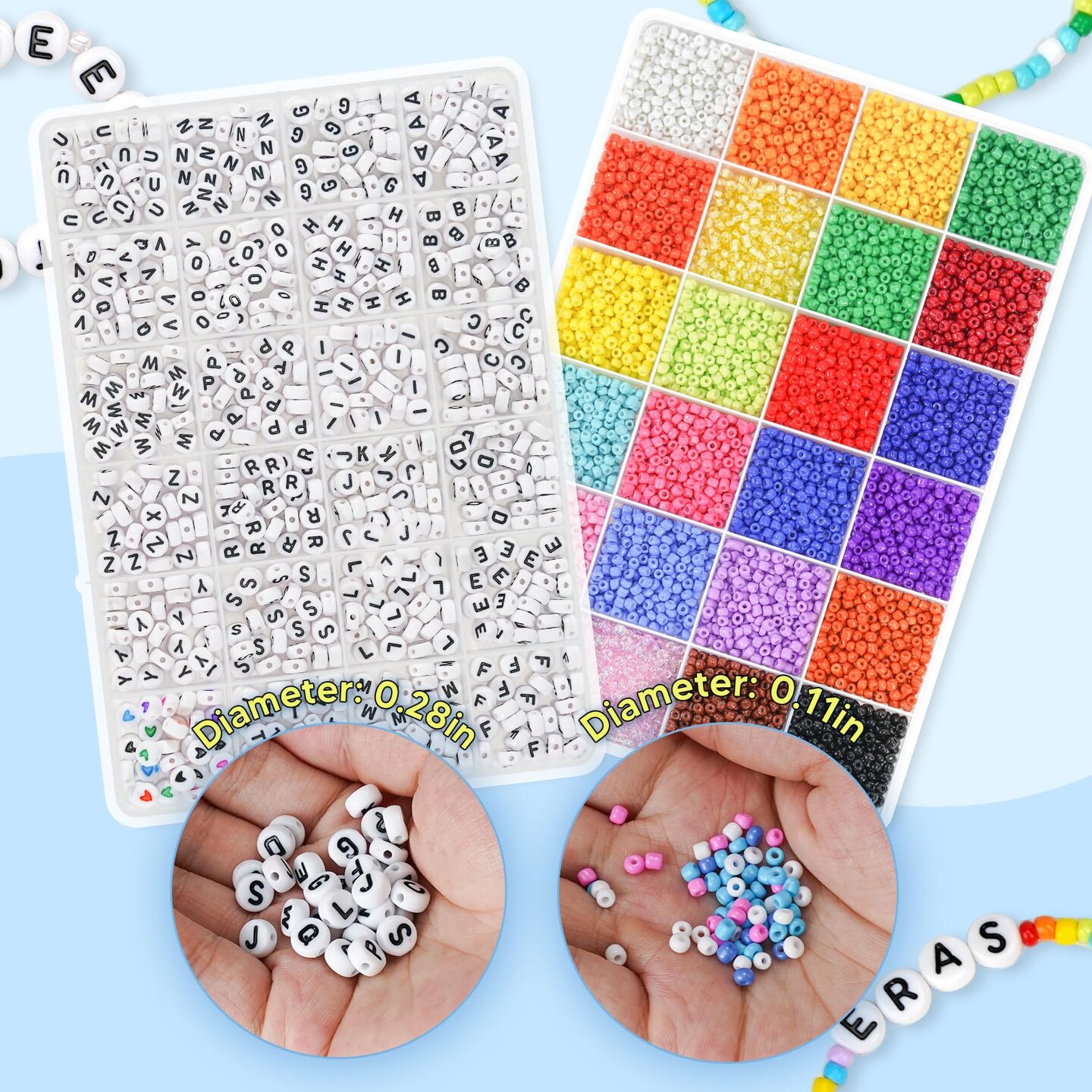 Friendship Bracelet Kit, 10000 Pcs 3mm Glass Seed Beads for Bracelets Making Kit with Letter Alphabet Beads A-Z, 8/0 Craft Bead for Jewelry Making Necklaces and Key Chains with Needle Cord