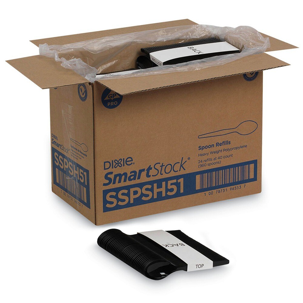 Dixie SmartStock Series-O 6 in. Heavyweight Plastic Cutlery Spoons Refill - Black (40 Pack, 24 Packs/Carton)