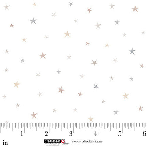 Fabric Studio E White/Multi Tossed Stars Sleepy Teddy by the Quarter Yard 8523-03