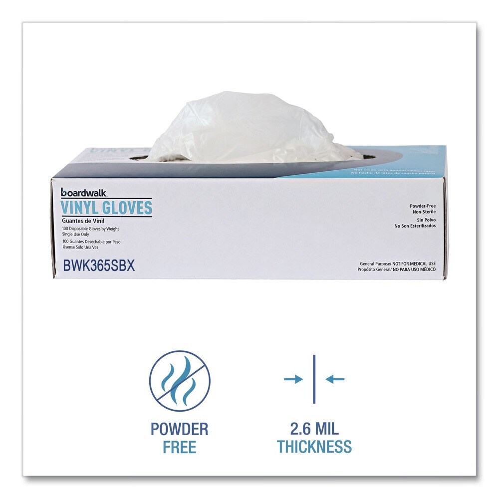 Boardwalk 2.6 mil 9.5 in. Long Powder-Free General Purpose Vinyl Gloves - Small, Clear (100/Box)