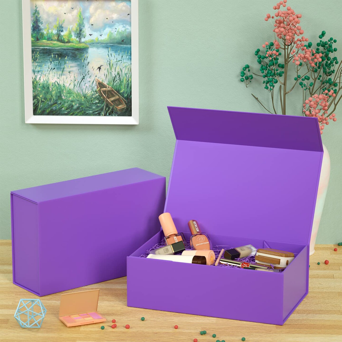 Purple Gift Box, 12x6x4'' Gift box for Presents with Lids Magnetic Closure Rectangle Collapsible for Bridesmaid Proposal Box, Wedding, Christmas, Halloween, Birthday Gift Packging