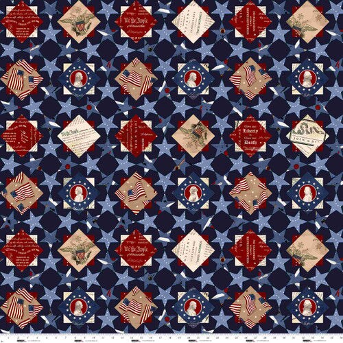 Fabric Studio E Navy Cheater Panel United We Stand by the Quarter Yard 8582-77