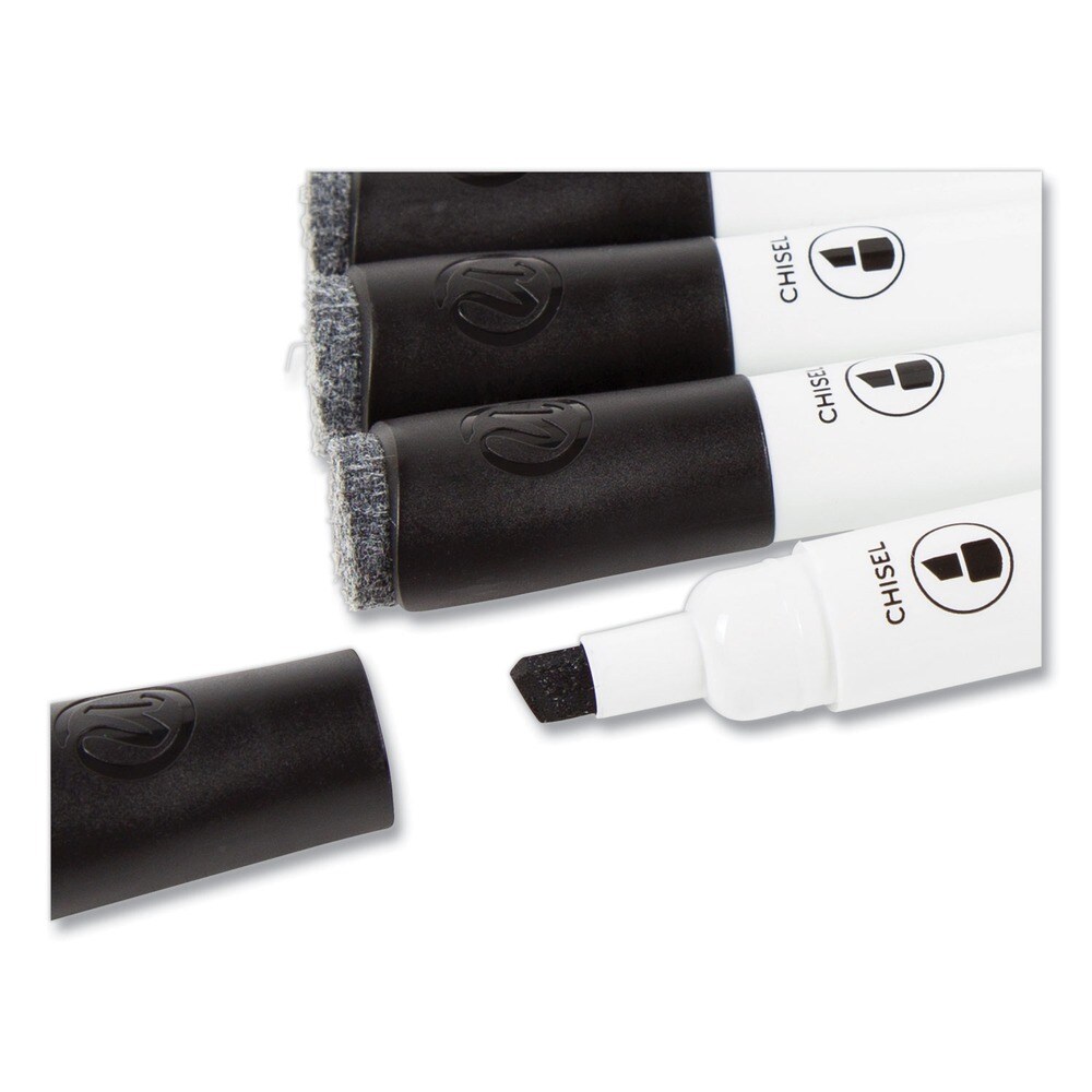U Brands Low-Odor Dry-Erase Markers with Erasers - Black/Broad Chisel Tip (1-Dozen)