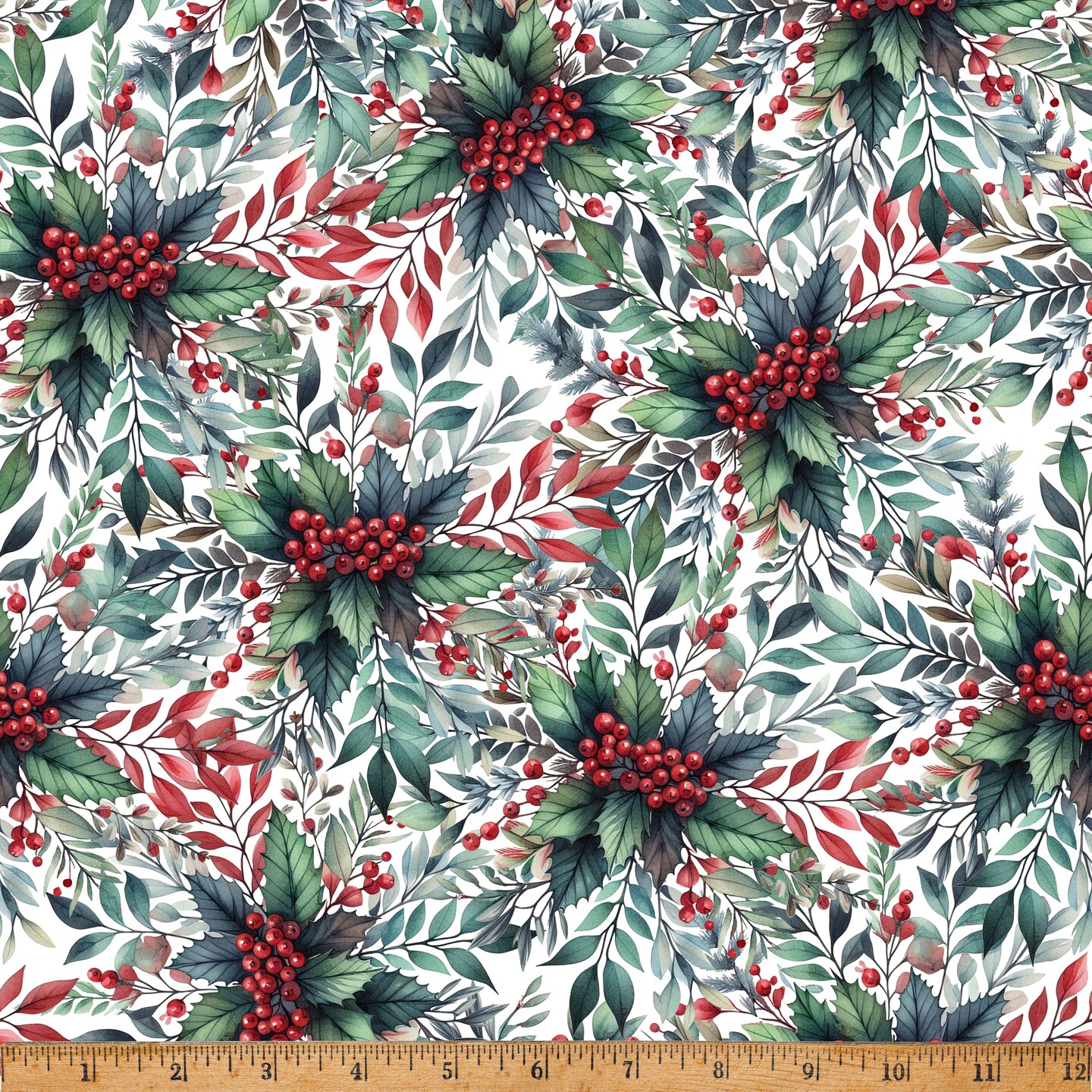 Fabric Hoffman Christmas Holly Cozy Tidings by the Quarter Yard X5599-161