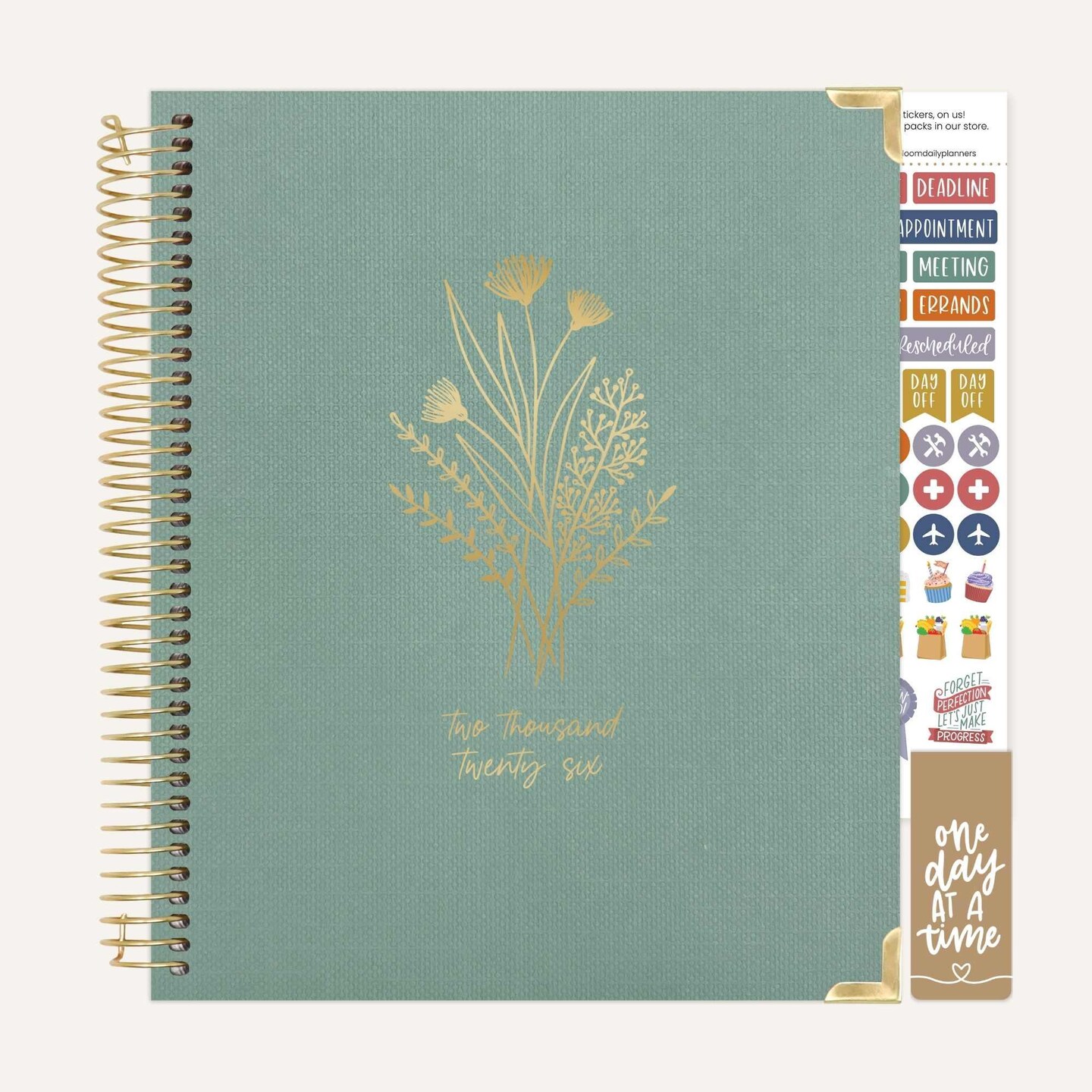 bloom daily planners 2026 Hard Cover Weekly & Monthly Vision Planner, 7.5" x 9", Green Linen