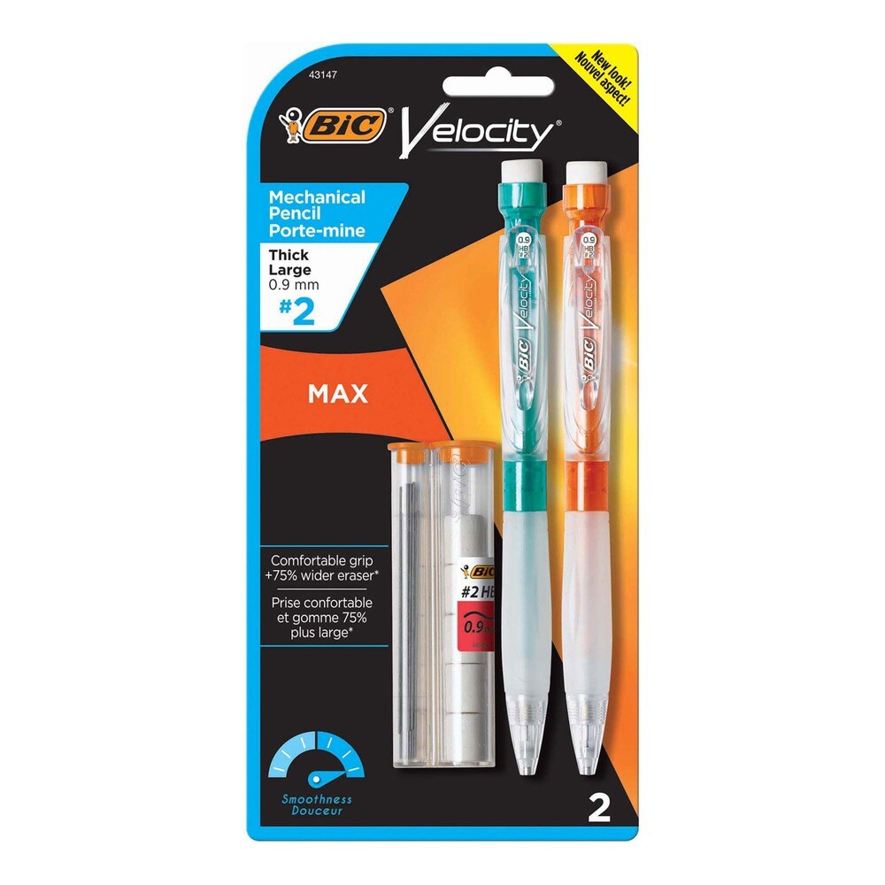 BIC Velocity Max 0.9 mm HB No. 2 Pencil - Black Lead/Assorted Barrel Colors (2/Pack)