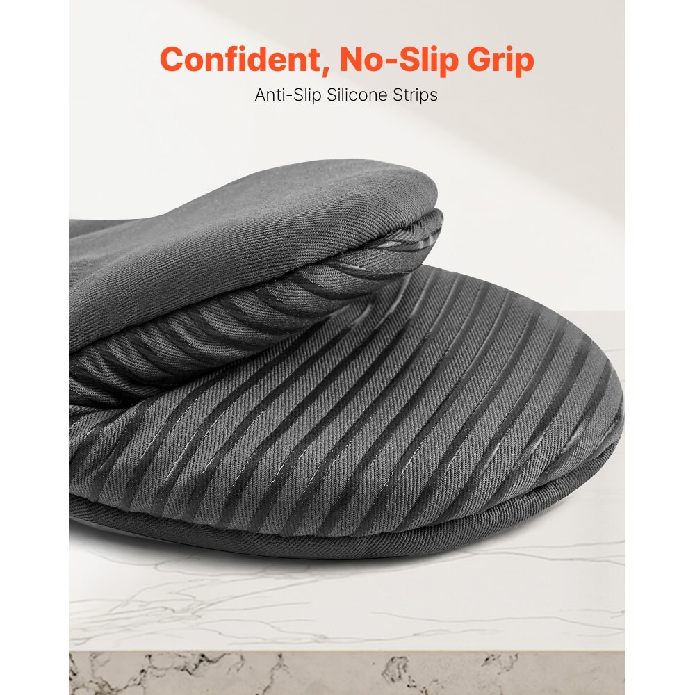 Heat Resistant Cotton Silicone Oven Mitts (500°F) Non-Slip Grip, Extra Long Kitchen Gloves with Hanging Hooks