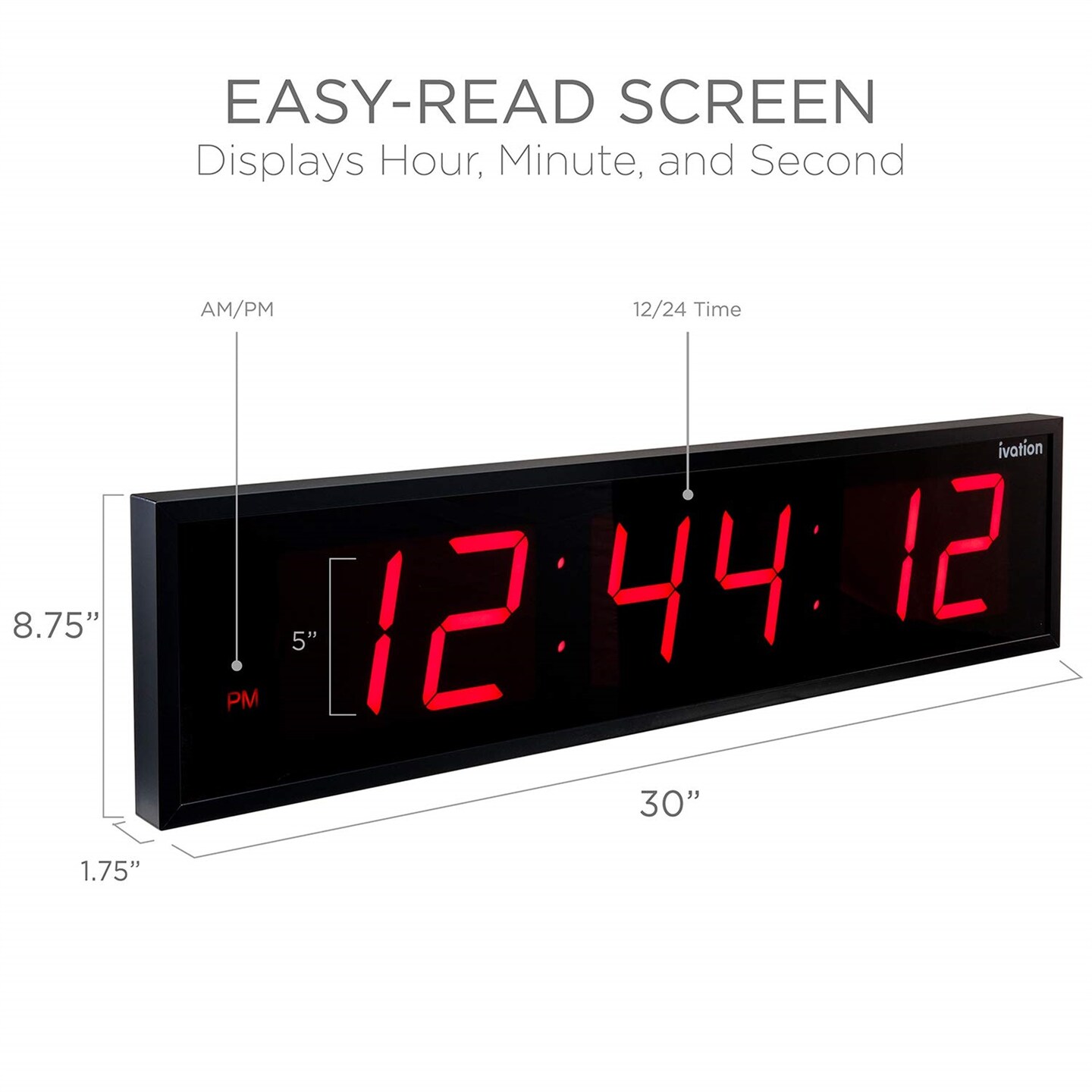 Ivation Huge 30 Inch Large Big Oversized Digital LED Wall Clock